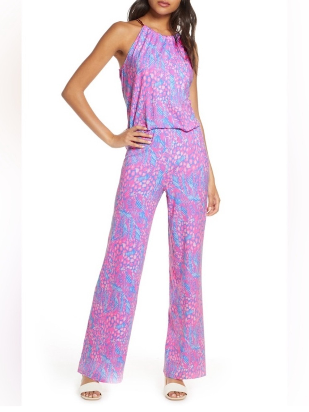 Lilly Pulitzer Bowen Jumpsuit in Pink Sorbet High Altitude print Large